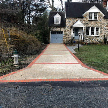 Exposed Aggregate Concrete Driveway with Brick Paver Border in Silver Spring MD