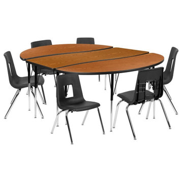 Flash Furniture 9 Piece 86" Oval Wave Wood Activity Table Set in Oak and Black