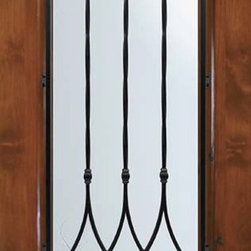 Slab Single Door 80 Wood Alder Warwick 1 Panel 3/4 Lite Wrought Iron - Front Doors