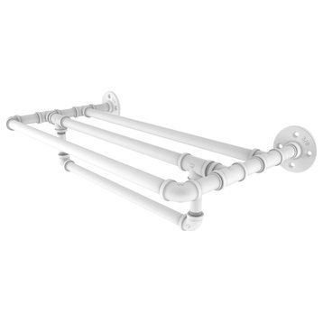 Pipeline Wall Mounted Towel Shelf with Towel Bar, Matte White, 24"