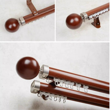 QYRF01 On Sales Wood Grain Aluminum alloy Curtain Track Set With Ball Finials