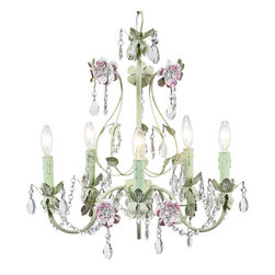 5-Light-Chandelier-in-Pink-Green-with-Flower-Garden - Chandeliers