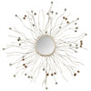 Metal Sunburst Wall Mirror With Jeweled Ends, Silver