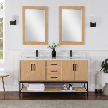 Wildy Washed Oak Bathroom Vanity Set, 60", Without Mirror