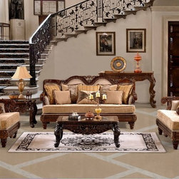 3 Pcs Traditional Hand Carved Microfiber Sofa Set HD-386-SLC - Living Room Furniture Sets