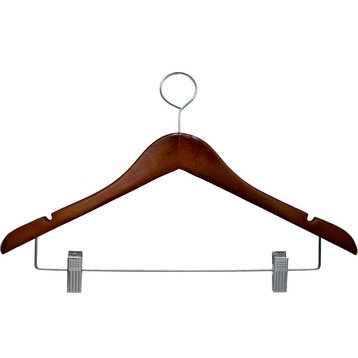 Closed Loop Hangers With Cherry Finish and Clips, Box of 100