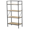 Benzara Standing Bookshelf, Modern, 4 Tier, Fir Wood, Iron, Black, Brown