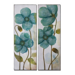 Uttermost Set of 2 Aqua Shock Floral Art - Artwork