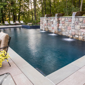water feature bowls spilling into the pool