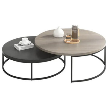 Round Nesting 2-Piece Extendable Gray & Black Living Room Accent Coffee Table