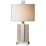 Uttermost - Bonea 29" Table Lamp in Antique Stone Ivory - Lightly Antiqued Stone Ivory Finish Accented With Plated Brushed Nickel Metal Details. The Oval Hardback Shade Is A Light Beige Linen Fabric With Natural Slubbing And Straight Sides.  This light requires 1 , 100W Watt Bulbs (Not Included) UL Certified.