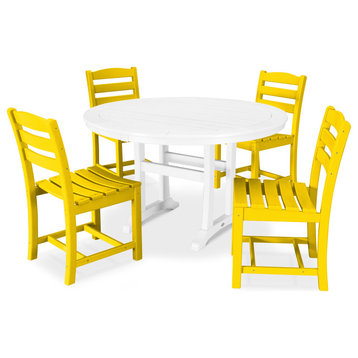 POLYWOOD 5-Piece La Casa Side Chair Dining Set, Lemon/White