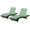 GDF Studio Aloha Wicker Chaise Lounge with Cushions Jungle Green, Set of 2