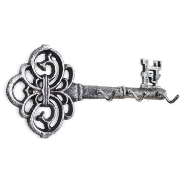 Rustic Silver Cast Iron Vintage Key Wall Mounted Key Hooks 11''