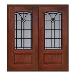 Prehung Double Door 80 Fiberglass Cantania Arch Lite GBG Glass - Front Doors