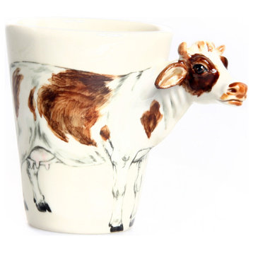 Cow 3D Ceramic Mug, White and Brown