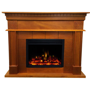 47.8" Shelby Electric Fireplace Mantel With Deep Log Insert, Teak