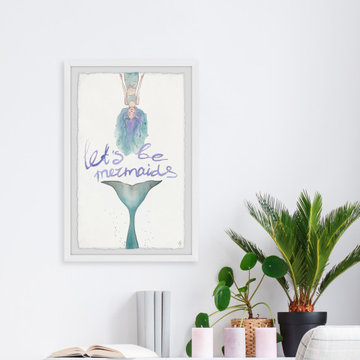 "Let's Be Green Mermaids Tail" Framed Painting Print