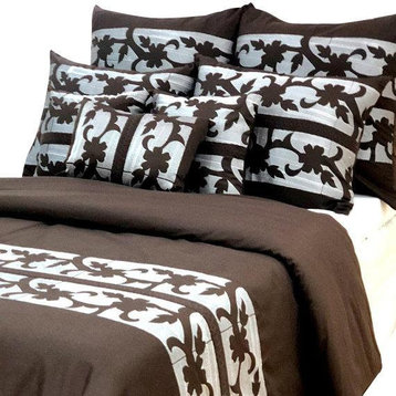 Double Duvet Cover in Brown Cotton with Embroidery