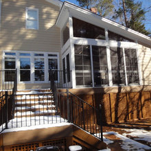 Raleigh NC 3 Season Room, Marvin Folding Door, Gas Fireplace, Deck