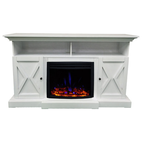 62" Summit Farmhouse Electric Fireplace Mantel With Deep Log Insert, White