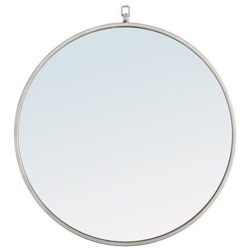 Metal Frame Round Mirror With Decorative Hook 24 Inch Silver Finish