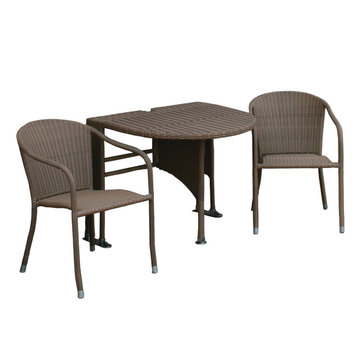 ADENA 3-Piece All-Weather-Wicker Set, Half-Round Table, Stack Armchairs, Coffee