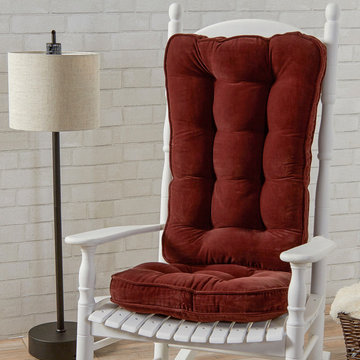 Traditional Style White Rocking Chair With Burgundy Cushions