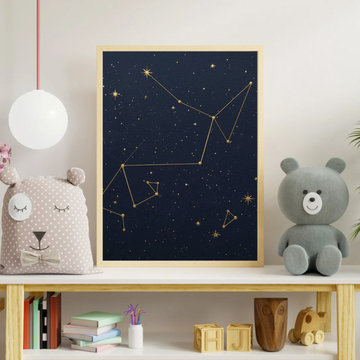 Constellation Canvas Art - Dark Blue Celestial Star Map Print