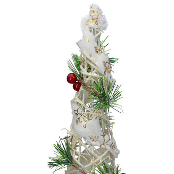 Set of 3 Lighted White Berry and Pine Needle Cone Tree Christmas Decorations