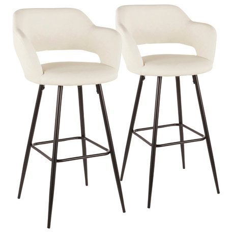 Lumisource Margarite Barstool, Black Metal and Cream PU Leather, Set of 2