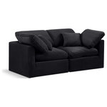 Meridian Furniture - Indulge Upholstered Modular Sofa, Black, 2-Piece: 2 Corner Chair, Down Stuffed Velvet - Experience ultimate comfort and style with our black velvet Indulge Sofa. The luxurious velvet will elevate the aesthetic of any room. This sofa provides ample space for you to relax while its modular build offers the option of unlimited configurations. Whether you're looking to add a stylish element to your living room or a comfortable seating option to your bedroom, this sofa is the perfect choice.