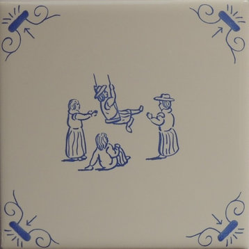 Delft Tiles Children Playing on a Swing, Set of 3