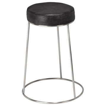 Henry Round Leather Counter Stool, Grey