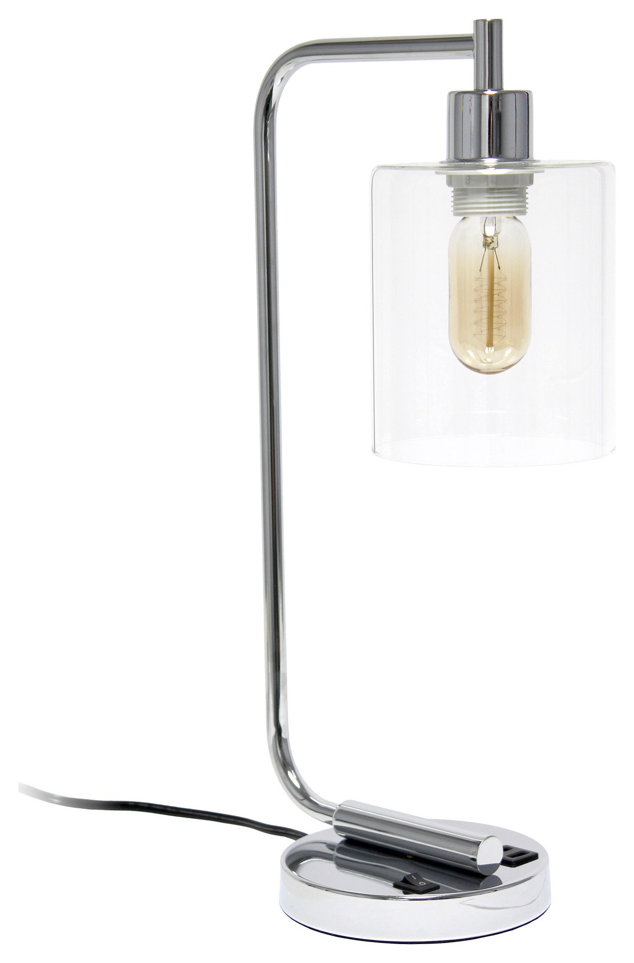 Simple Designs Bronson Iron Lantern Desk Lamp With Usb Port & Glass ...