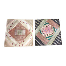 Ethnic Silk Cushion Cover Vintage Sari Border Patchwork Square Pillow Cases 16"