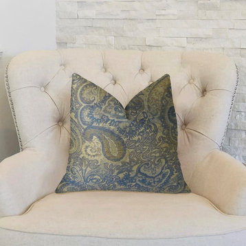 Myrtle Navy Blue and Taupe Handmade Luxury Pillow, 26"x26"