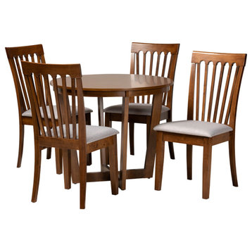 Gretchen Modern Gray Fabric Upholstered and Walnut Brown Wood 5-Piece Dining Set