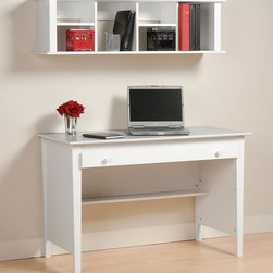 Prepac Contemporary Wood Laptop Desk with Wall Hanging Hutch in White - Desks And Hutches