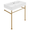 Claire 30" Console Sink White Basin Brushed Gold Legs With 8" Widespread Holes