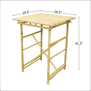 Bar Height Folding Bamboo Square Table, Natural Color