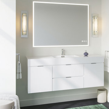 Boutique Bath Vanity, High Gloss White, 60", Single Sink, Wall Mount