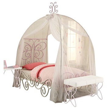 Benzara BM163454 Angel Full Bed With Canopy, White and Purple