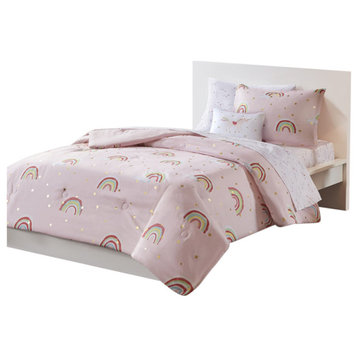 Ergode Rainbow and Metallic Stars Comforter Set With Bed Sheets