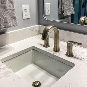 Gray Bathroom with Custom Artic White SteamSpa Shower