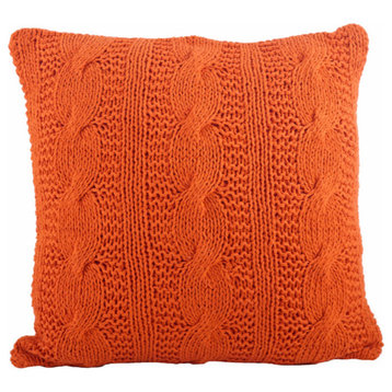 Cable Knit Design Throw Pillow, Tangerine