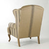 Zacharie Khaki Linen English Wing Chair with Blue Stripe