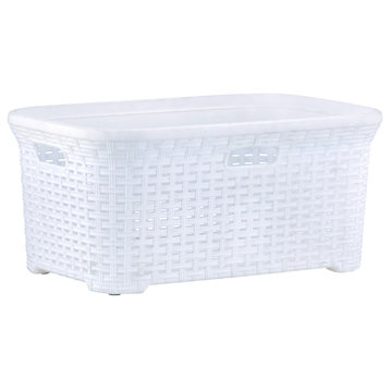Laundry Hamper, 50-liter Wicker Style Basket with Cutout Handles, White Color.