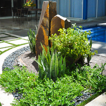 Sculpture and benches
