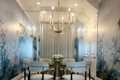 Example of a small transitional wallpaper dining room design in Houston
